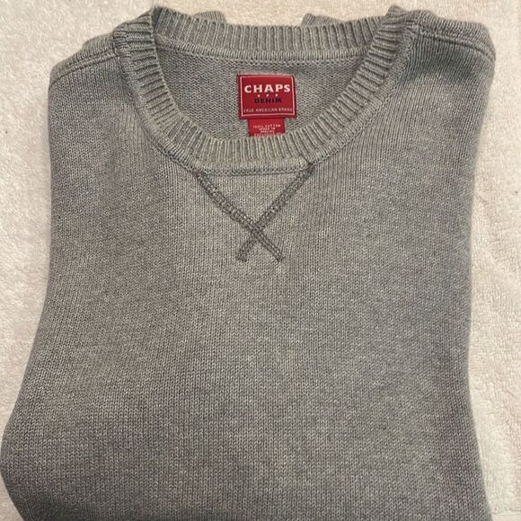 XL Chaps Denim super soft gray v-neck long sleeve crew neck 100% cotton sweater - Picture 1 of 11